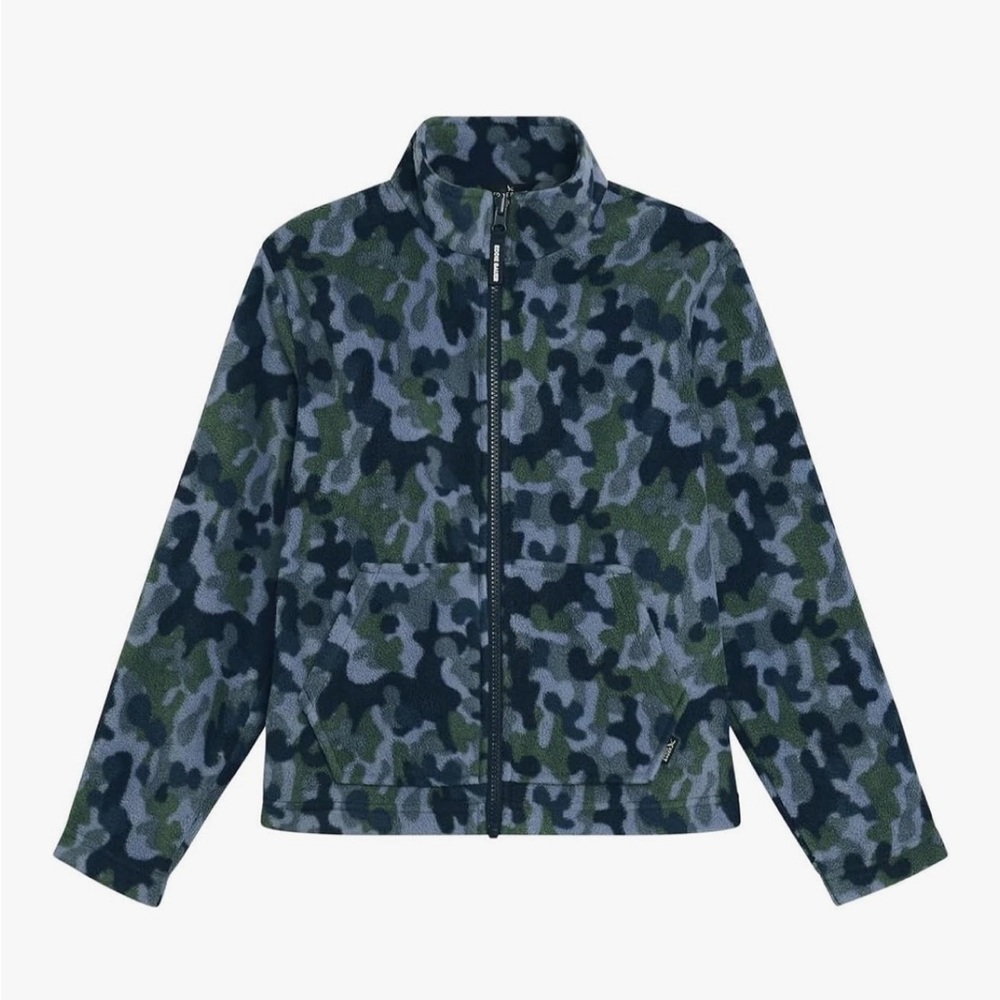 Eddie Bauer Boys Full Zip Up Fleece Jacket Blue and Green Camo Size 10